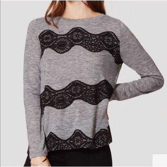 LOFT Tops - LOFT Longsleeve Top (gray) with black lace detail